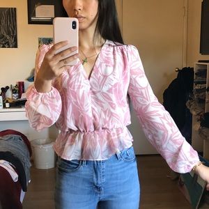 Pink floral sheer blouse